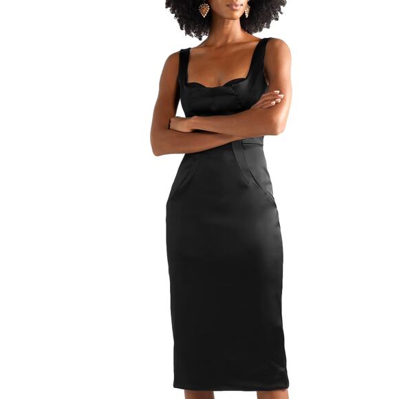 DOLCE & GABBANA Black Stretch Satin Sweetheart Bodycon Dress Midi 42 M - Picture 1 of 13